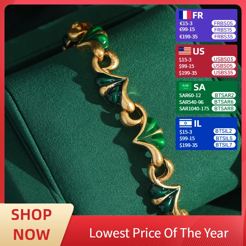 Retro Green Heart Charm Bracelet  Bracelet for Women Enamel Jewelry Accessories Friends Gold Color Chain Gift Wedding 2024