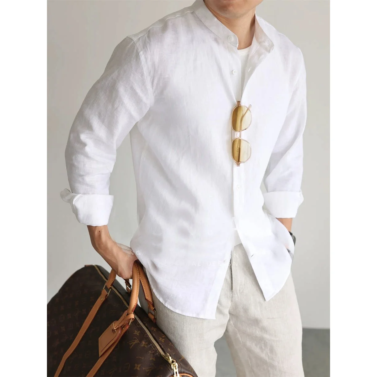 

White Linen Men's Shirt Long Sleeve Slim Fit Casual Business Commute Workwear Breathable Comfortable Cotton Linen Blend
