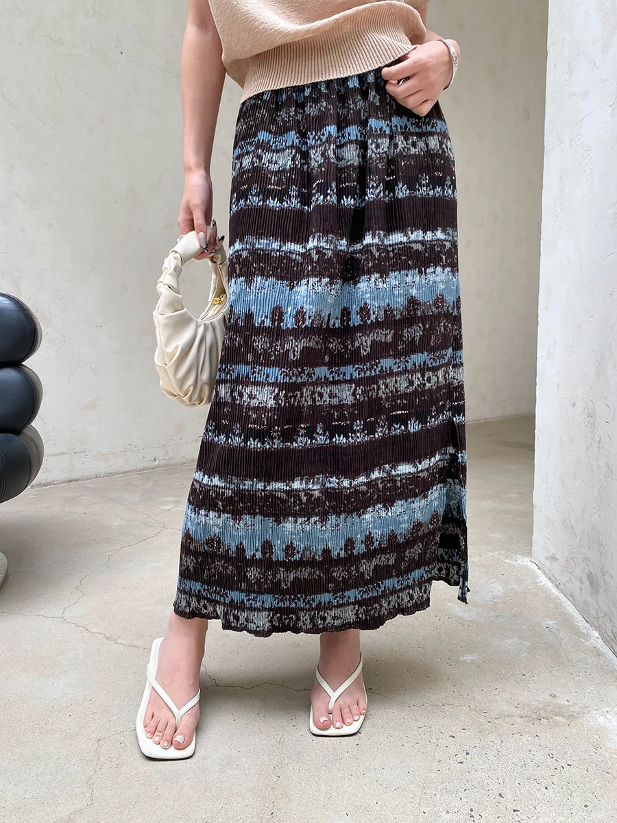 Sommerlicher Damenrock mit elastischem Bund, plissierter Textur, Retro-Print und geradem Schnitt – Detail 12