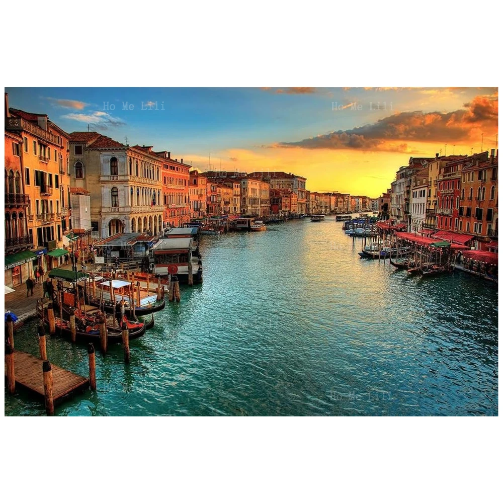 Sunset In Venice Italy Europe Cannes France World's Heritage Famous Places Canvas Wall Art Modern Landscapes Home Decor