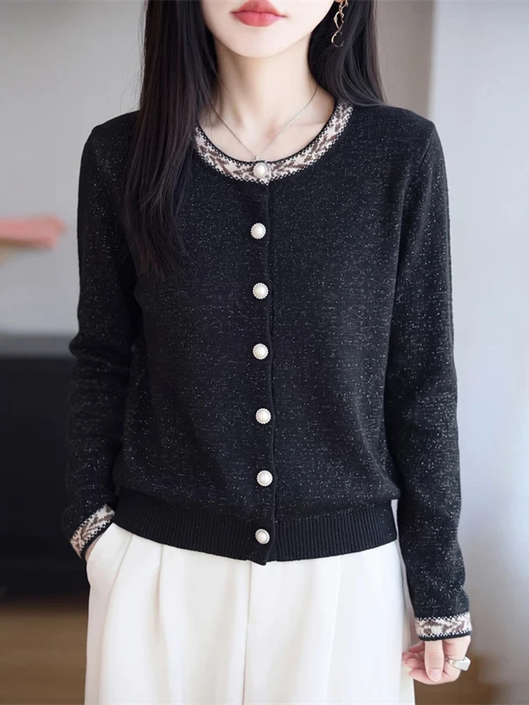 Women's Knitted Open Cardigan Heavy Embroidery Shiny Thread Design Sense Button Outerwear Slimming Style Fashionable Sweater ...