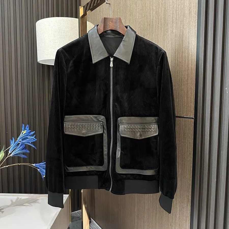 2023 Fall/Winter New Men\'s Handsome Fashion Hot Style Handsome Lapel Jacket Patchwork Jacket Comfortable and Casual coat