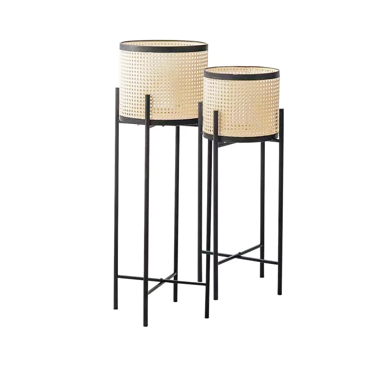 

Modern Luxury Plant Stand Rattan Look Iron Frame Floor Planter Japandi Style for Indoor Living Room Balcony