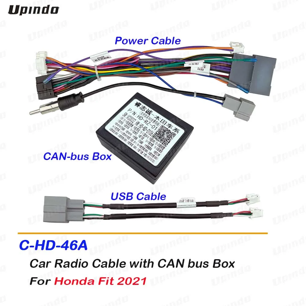 Car Radio Cable with CANBus Box For Honda Fit 2021 Power Wiring Harness Android Headunit Stereo Installation Adapter