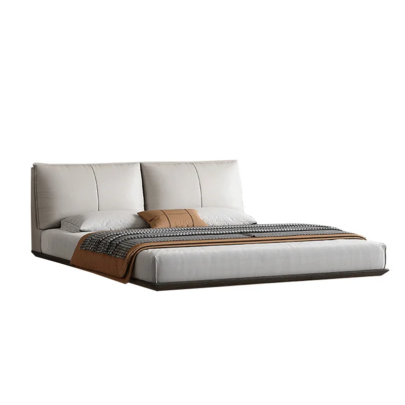 Cream wind suspension bed Italian minimalist master bedroom fashionable atmosphere leather bed 1.8m suspended bed