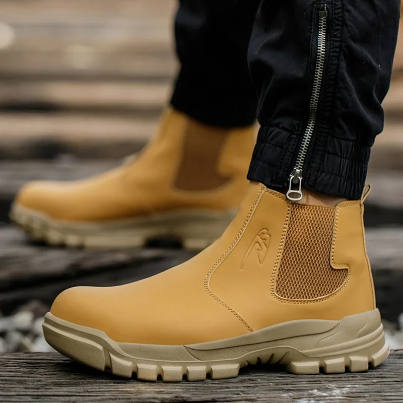 Men\'s Safety Shoes Waterproof Boots Steel Toe Work Boots Indestructible Men Boots Anti-smash Puncture Proof Shoes Plus Size 48