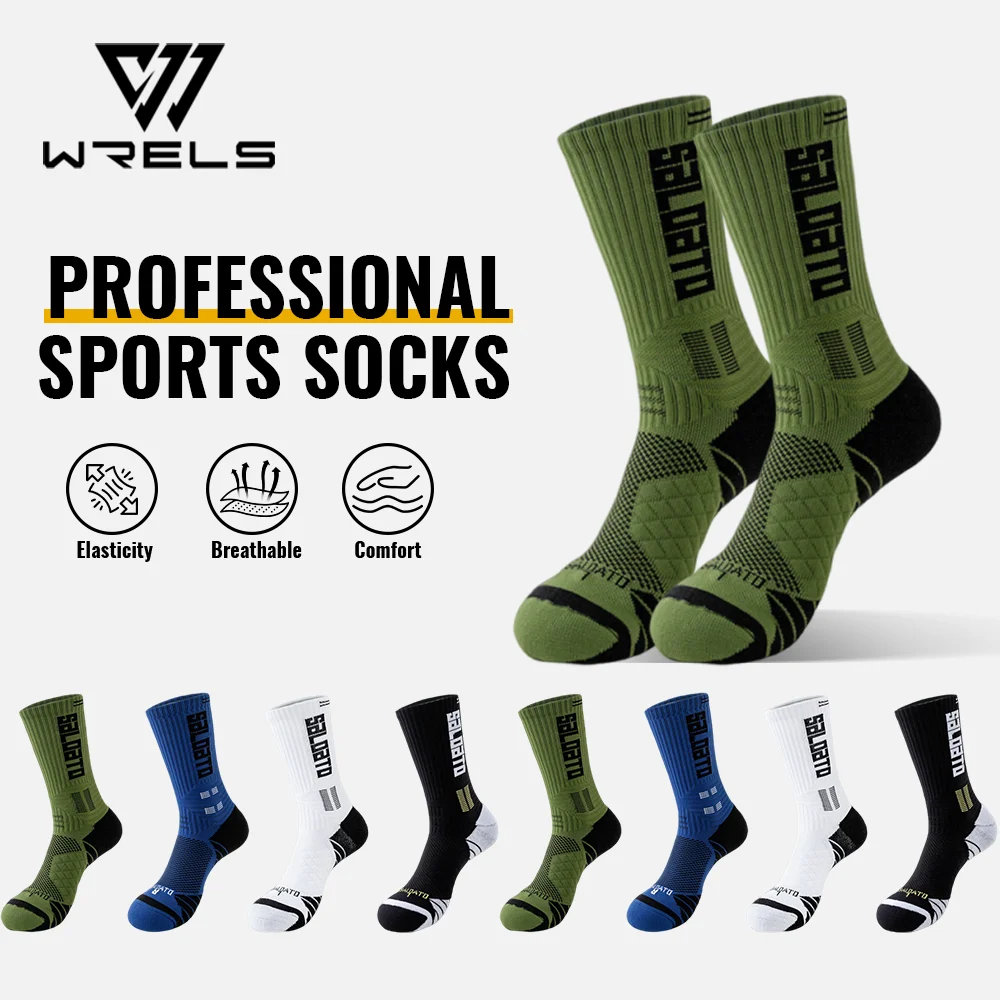 WRELS 1/2/3 Paar Laufsportsocken, Anti-Blasen-Polster-Crew-Socken, Wandersocken mit Fußgewölbestütze, atmungsaktive Kompressions-Mid-Tube-Socken
