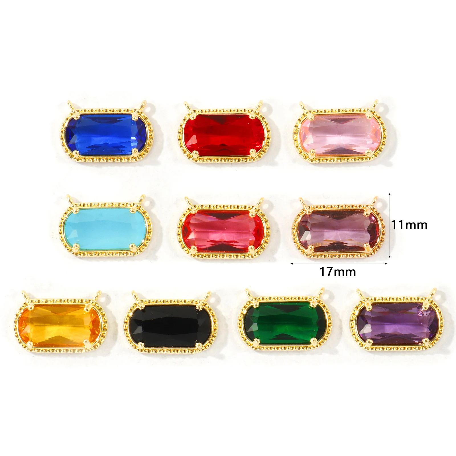 5pcs Multicolor Glass Geometric Connectors Charms Oval Gold Plated Brass Pendants For Women DIY Necklace Earring Jewelry 17x11mm
