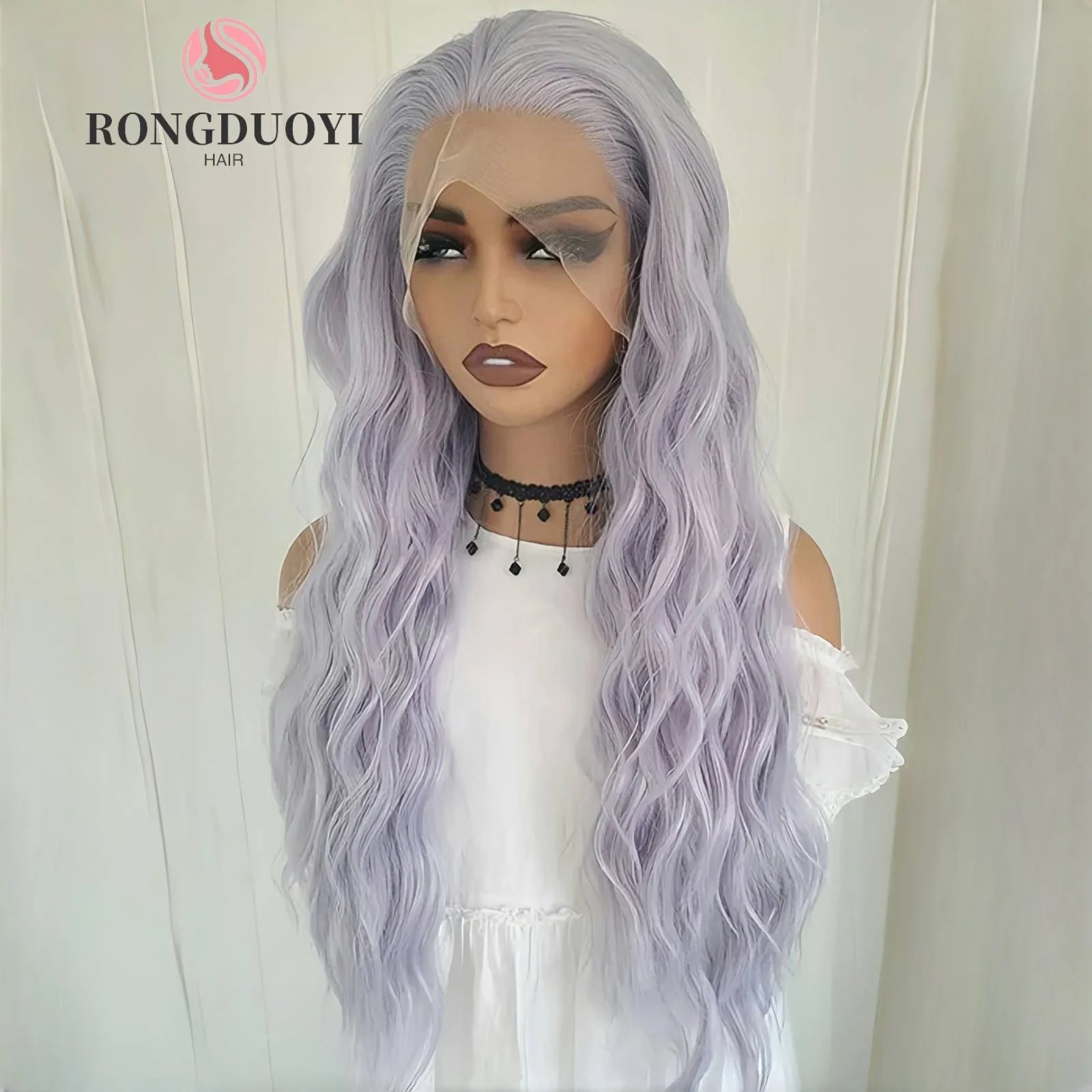 Wig ungu perak Wig sintetis keriting panjang renda depan Wig rambut berwarna bergelombang Natural gelombang dalam Wig Frontal 13X4 untuk pesta wanita