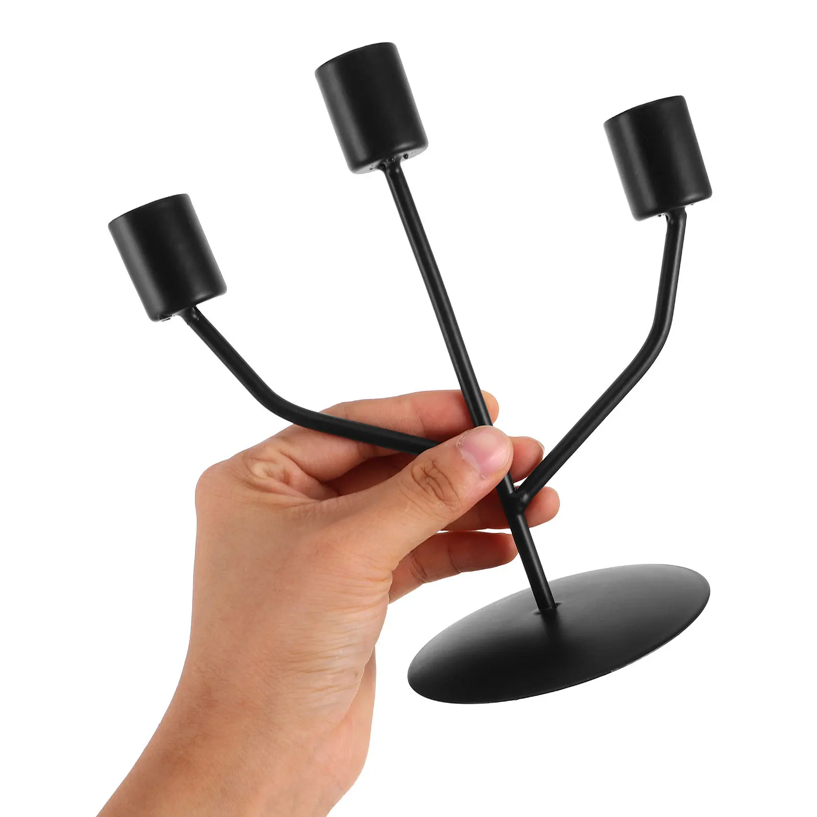 

Triple Metal Wedding Candelabra Holder Minimalist Cast Iron Multi-Head Table Centerpiece Decor for Event Home Dining