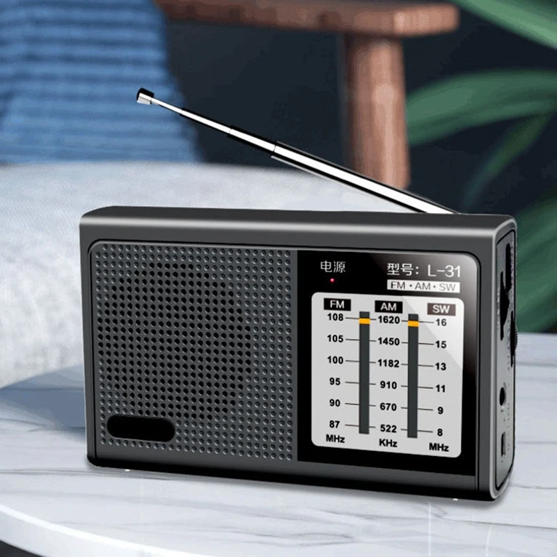 Mini Radio portátil de banda completa, dispositivo de altavoz Retro con antena retráctil, L-31, recargable por USB, FM, AM, SW