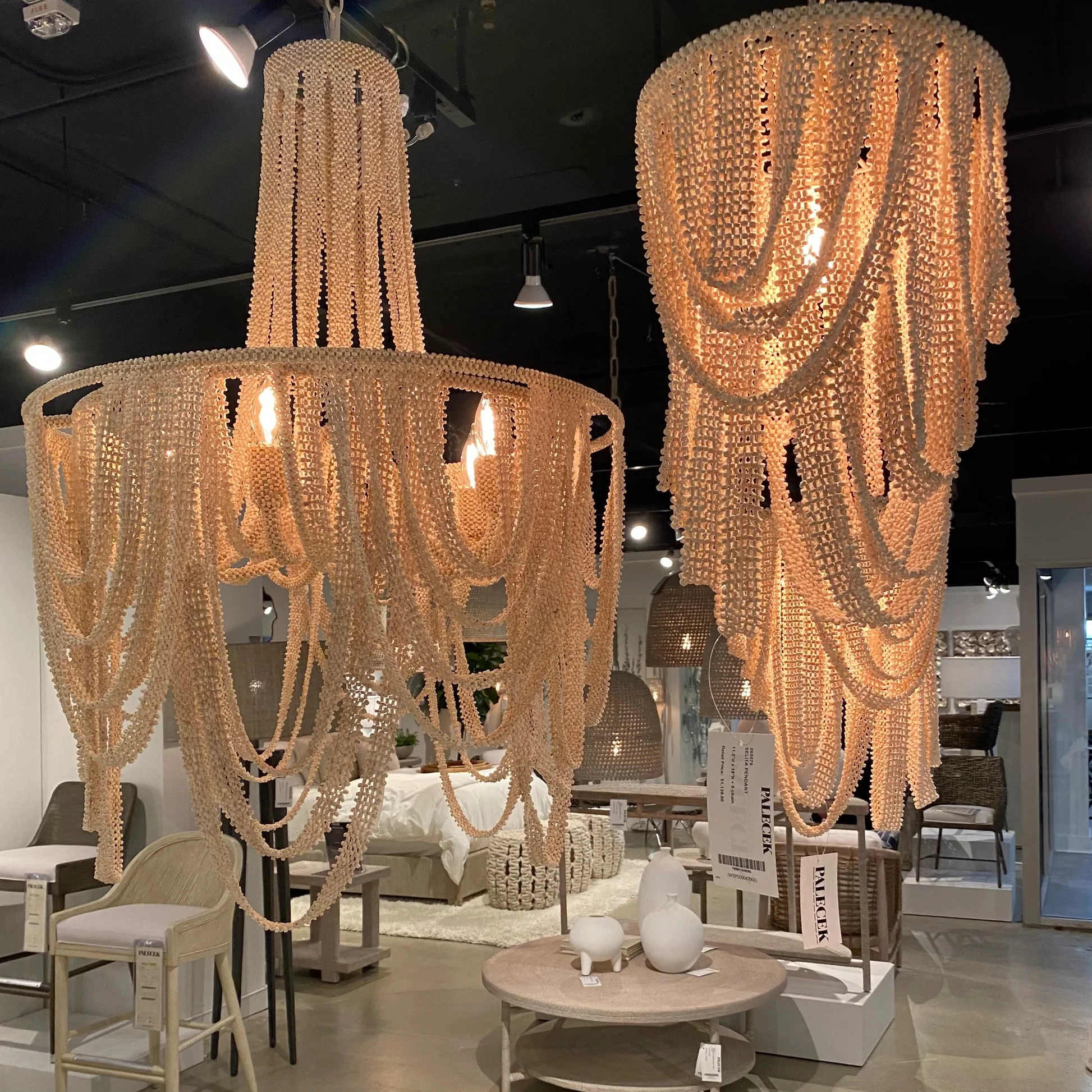 Coco Beads Chandelier Lamp, Boho Villa Hotel Lobby Pendant Lighting, Ceiling Lighting For Bedroom Staircase Dinning Living Room