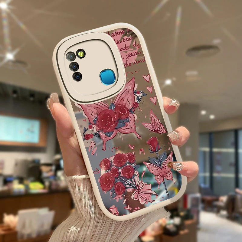 Phone Case For infinix Camon 15 Air 16S Flower Butterfly Pattern Mirror Cover For infnix Smart 6 5 Note 7 Lite 8 Spark 5 Pro