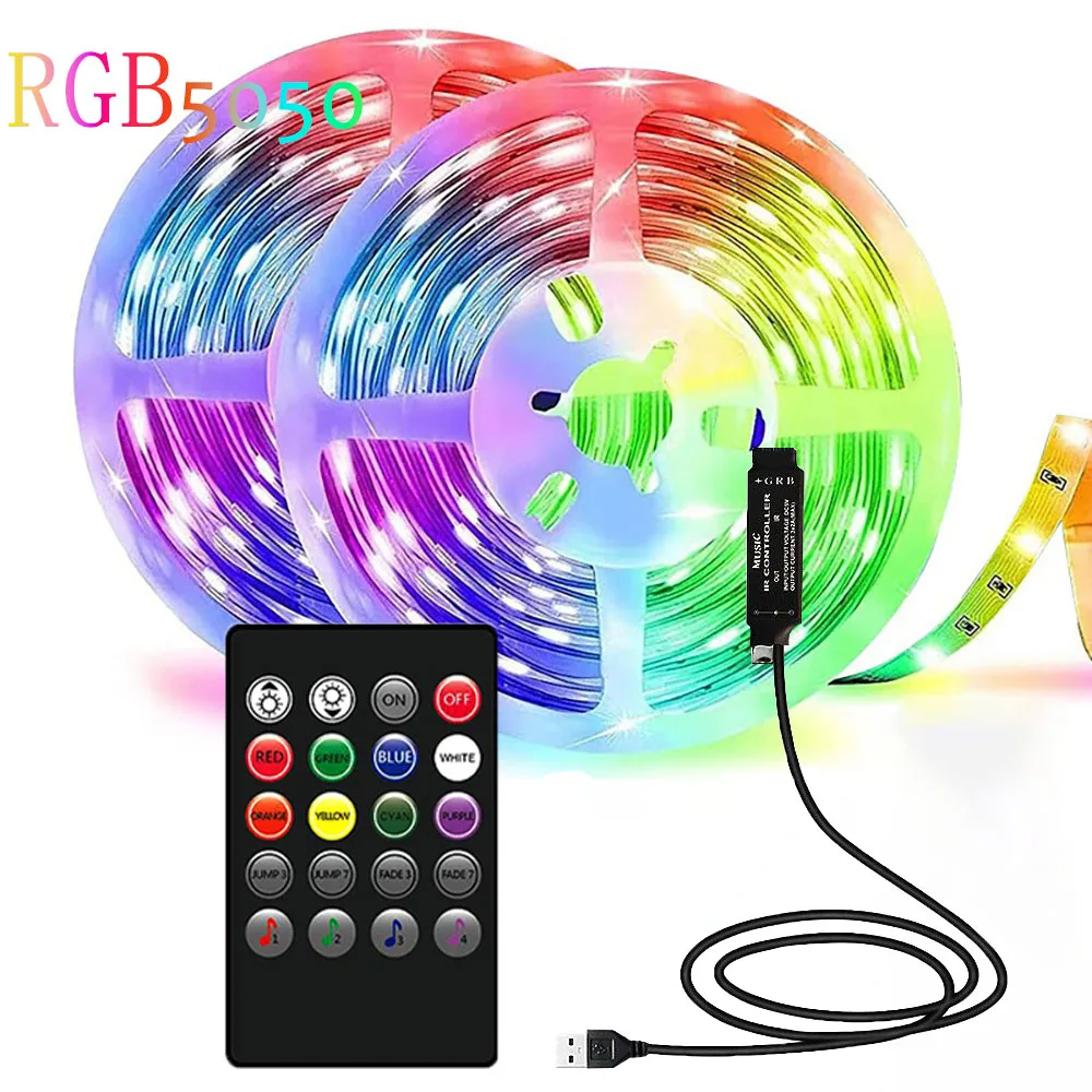 شريط إضاءة LED RGB ، تأثير الإضاءة ، شريط مرن ، شريط الصمام الثنائي ، إضاءة خلفية للتلفزيون ، ديكور الغرفة ، 20 مفتاح تحكم ، SMD5050