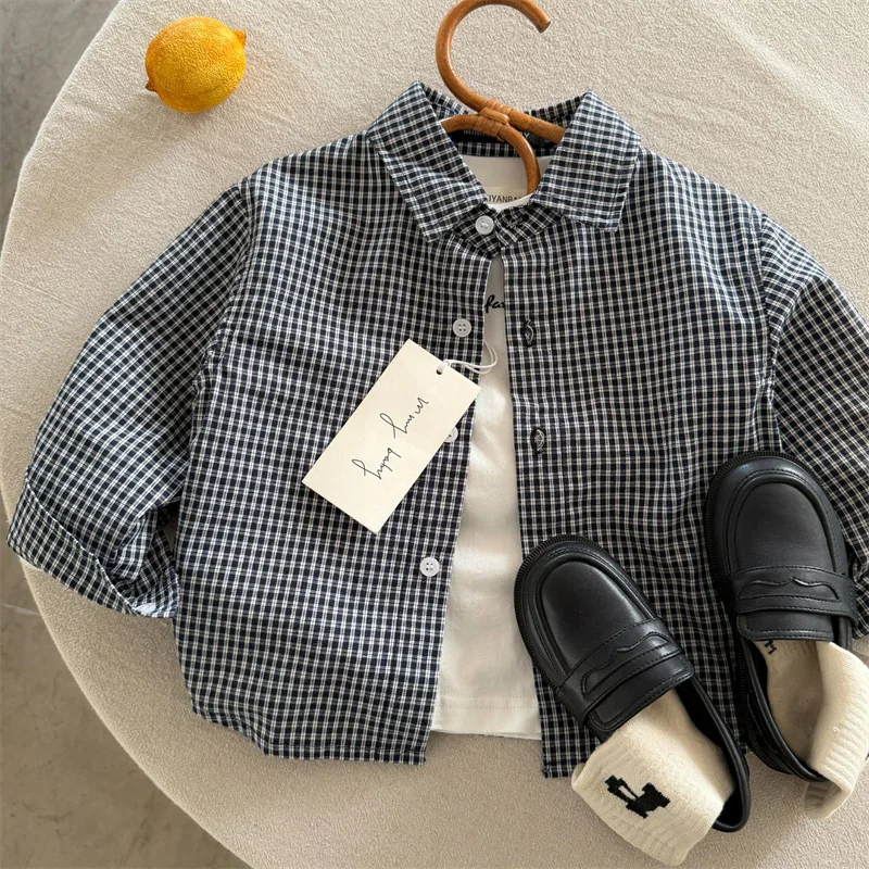 Children's Shirts 2026 Spring New Arrivals Boys' and Girls' Houndstooth Shirts Baby Shirts Jackets Trendy