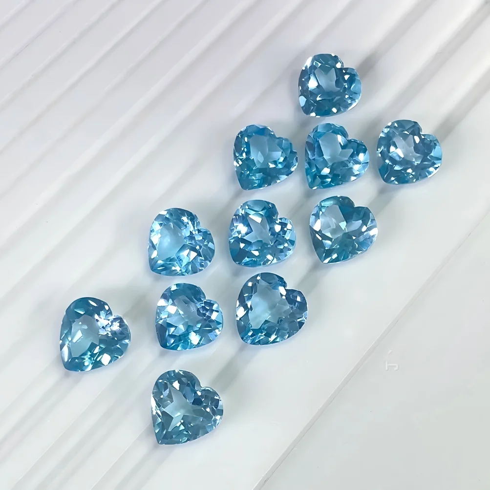 Factory Wholesale 100% Real Natural Heart Shape Sky Blue Topaz Gemstone Loose Gems Diy Material for Jewelry
