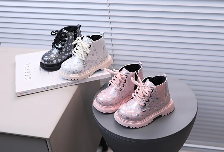 Bling Stars Allover-Print Kinder-Stiefeletten für Mädchen Weiche Sohle Herbst Prinzessinnen-Schuhe Glänzende Kinder-Kurzstiefel – Detail 2