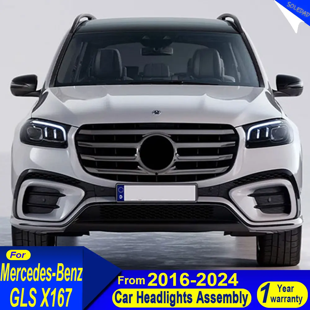 

Автомобильный светодиодный фонарь для Benz GLS X166 X167 Светодиодные фары 2016-2024 Фары DRL Указатель поворота Дальнего света Объектив проектора ангельского глаз