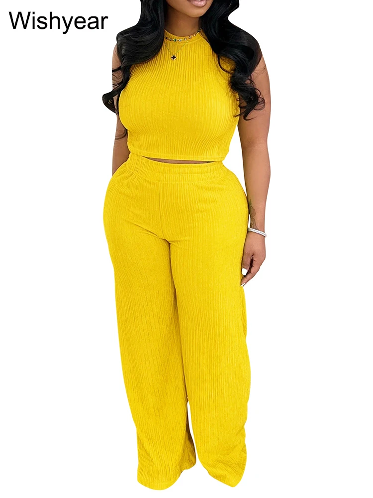 Damenmode 2-teiliges Set ärmelloses O-Ausschnitt Crop Top mit weiten Beinhosen Streetwear Casual Herbst Sport Outfit Trainingsanzug 2025