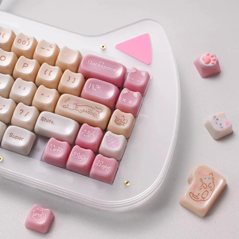 Candy Cat Theme Keycaps Customized Smooth PC Translucent Engraving Cute Keycaps MAO Profile Keyboard Cap for Mechanical Keyboard