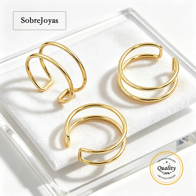 

14K Gold Filled Adjustable Double Rings Boho Minimalist Knuckle Ring Gold Jewelry for Women