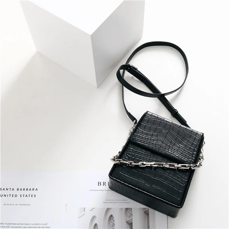 

Alligator Print Box Bag 2024 New Fresh Sweet Elegant Genuine Leather Cowhide Crossbody Handbags Korean Chic Chain Purses Clutch