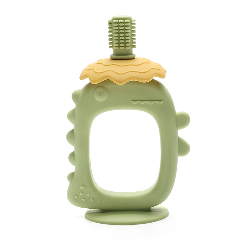 

Dinosaur Teether with Handle Grip, Baby Teething Toys - Food Grade Silicone, BPA Free, Easy to Hold Chew Toy for Infants Toddler