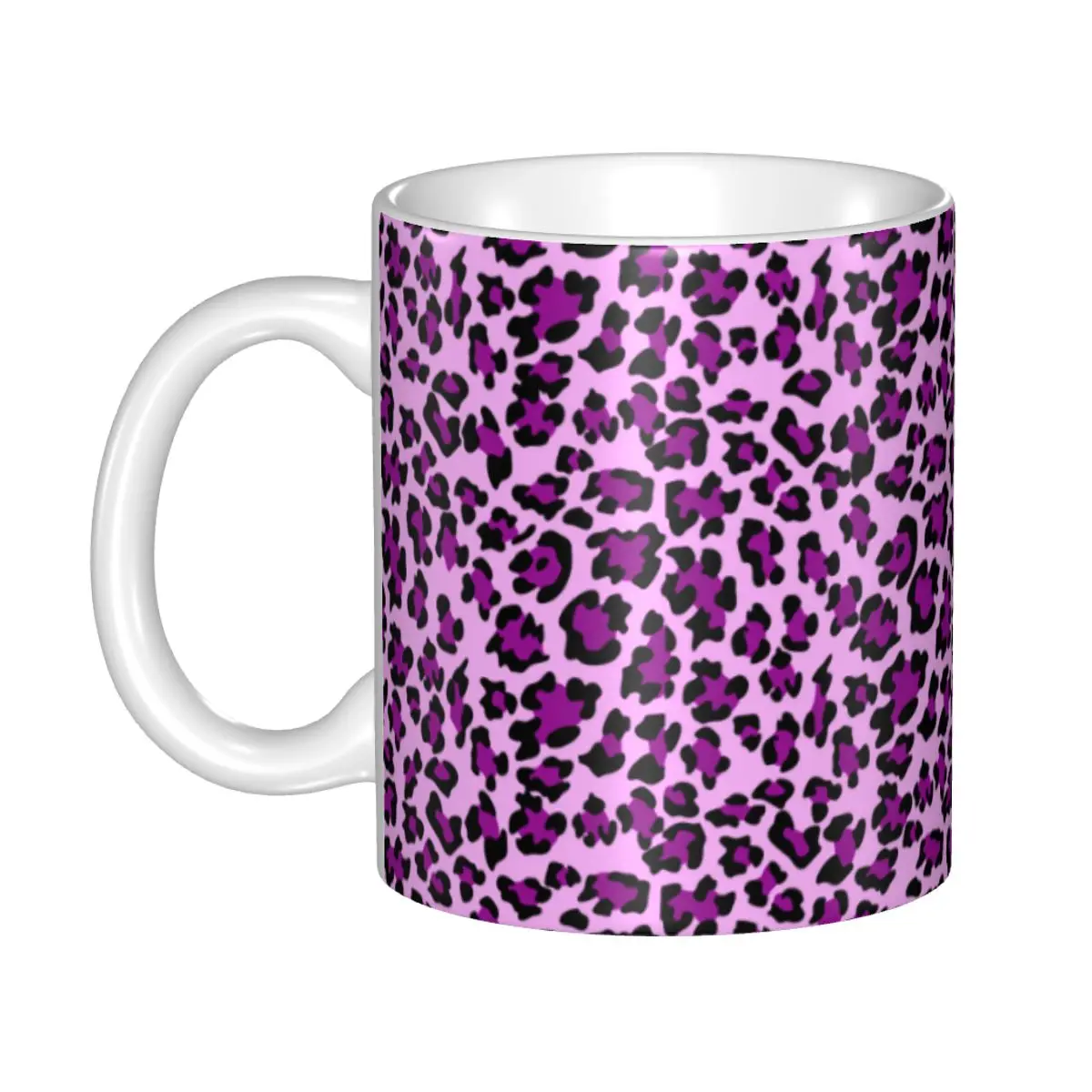 Personalized Cute Purple Leopard Print Coffee Mug DIY Animal Seamless Ceramic Tea Milk Mug