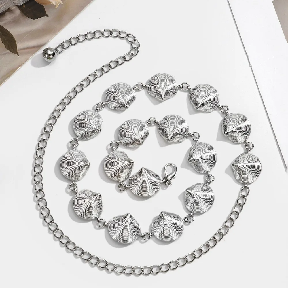 عالية الجودة خمر المرأة الخصر سلسلة تنوعا قابل للتعديل قذيفة معدنية حزام على شكل سلسلة تنورة حزام المرأة مجوهرات للجسم الزخرفية