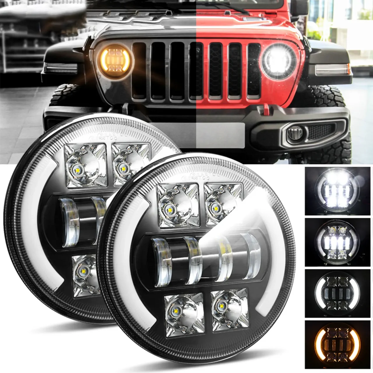 

MONDEVIEW 7-дюймовая фара Wrangler, 6000K, белая, 280 Вт, высокая мощность, 8000LM, высокая яркость, дневные ходовые огни для мотоцикла