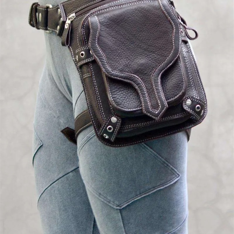 Mid-century Punk Retro Waist Bag Belt Crossbody Ladies Outdoor Leg Protection Riveted Zipper Mobile Phone Packs Fanny Messenger