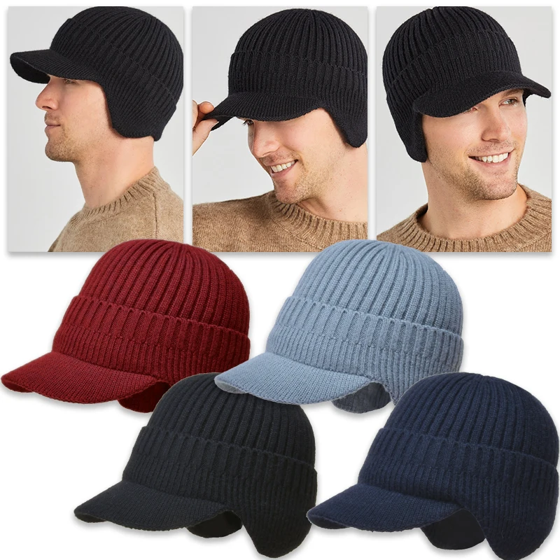 

Winter Warmth Knitted Hats Outdoor Ear Protection Windproof Sunvisor Peaked Cap Cycling Motorcycle Ear Cover Baseball Cap