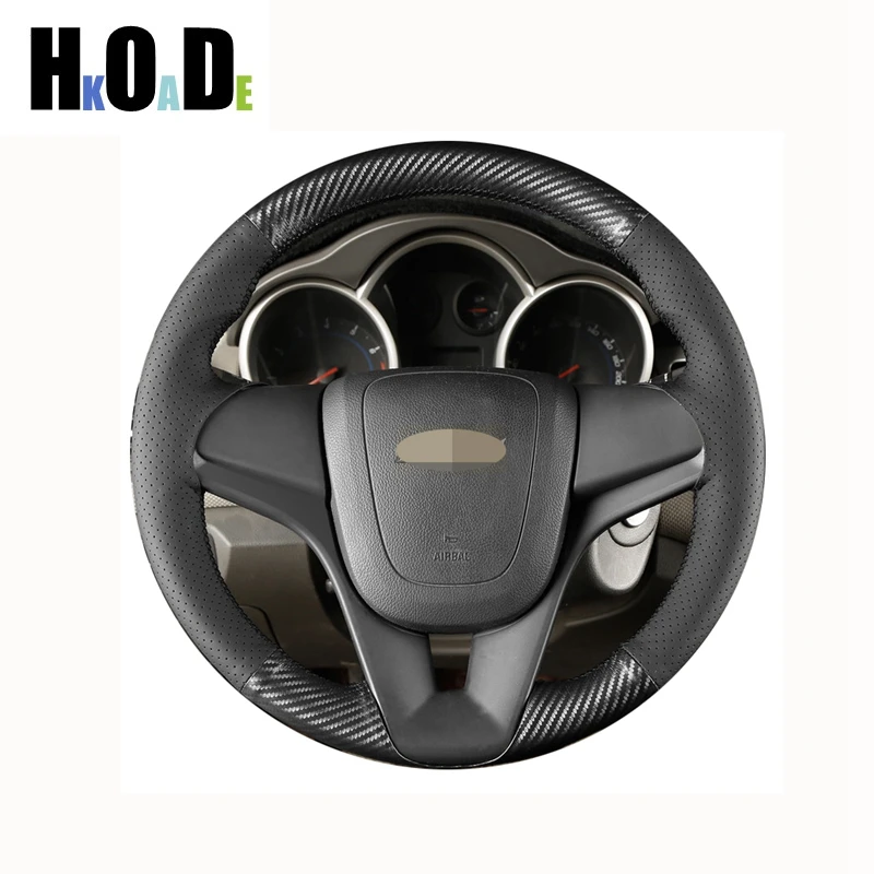 

For Chevrolet Cruze 2009-2014 Aveo 2011-2014 Holden Cruze2010 DIY Black Genuine Leather carbon fiber Car Steering Wheel Cover
