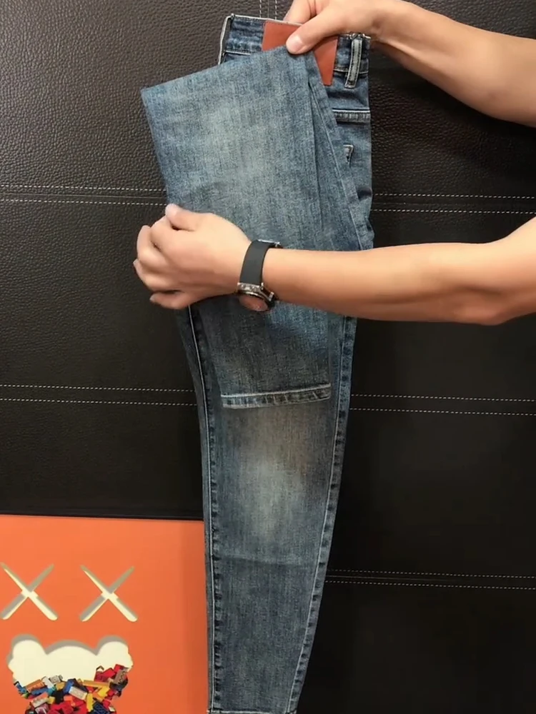 

Высококачественные мужские джинсы: новая весенняя коллекция, модные, универсальные, зауженные, повседневные, со средней посадкой, из денима, с антимикробной пропиткой