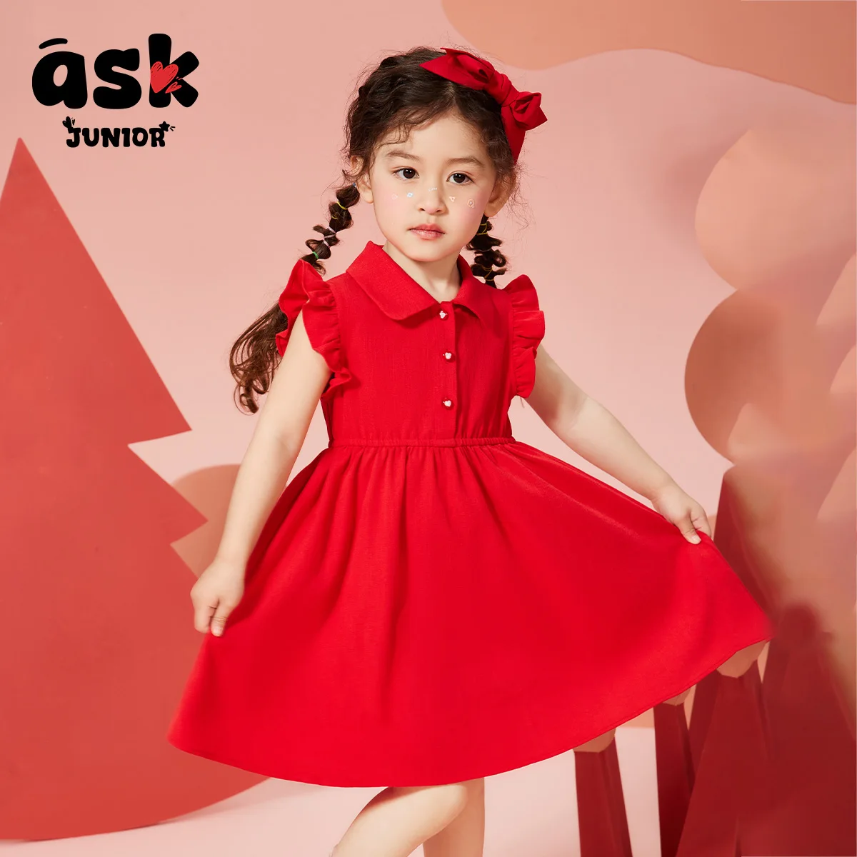 

Ask Junior Girls Summer Thin Children's Lace Sleeves Solid Color Sweet Princess Dress