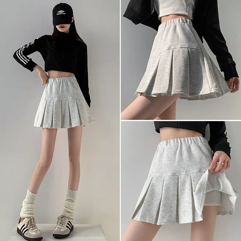 Nice Femme Sports Skirt Casual Slim Patchwork Solid Color Pleated Skirt Autumn New Preppy Style Simplicity A-line Skirt Women's