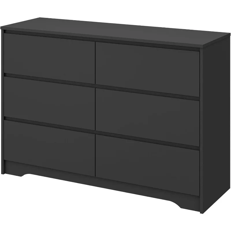 Modern 6 Drawer Double Dresser, Wood Wide 6 Chest of Drawers with Deep Drawers Floor Storage Lateral Drawer Cabinet Organizer