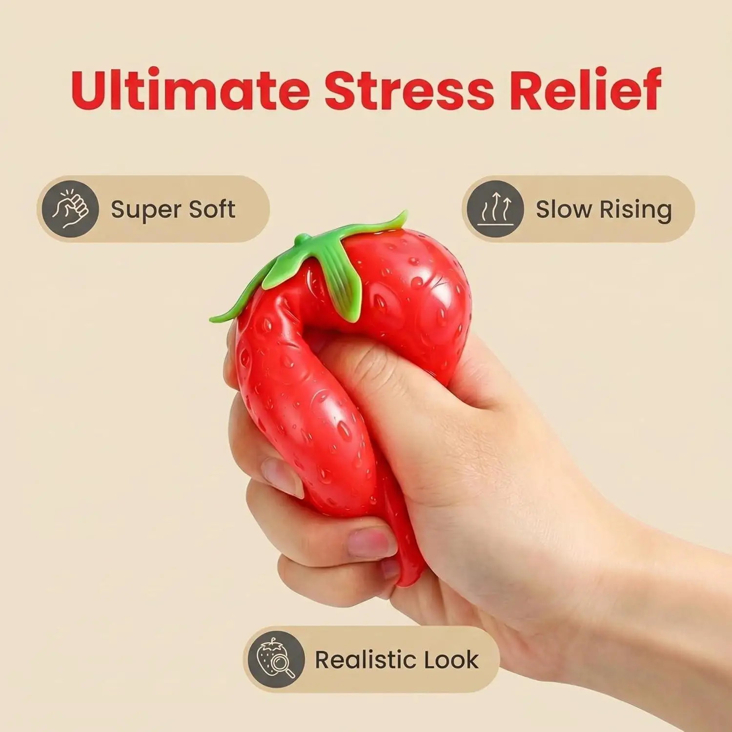 Giant Strawberry Squeeze Toy - 5.91*5.12inch Anxiety Squishy Toy Fruit Squishy, Large Soft Realistic Slow-Bounce Texture, Relaxi