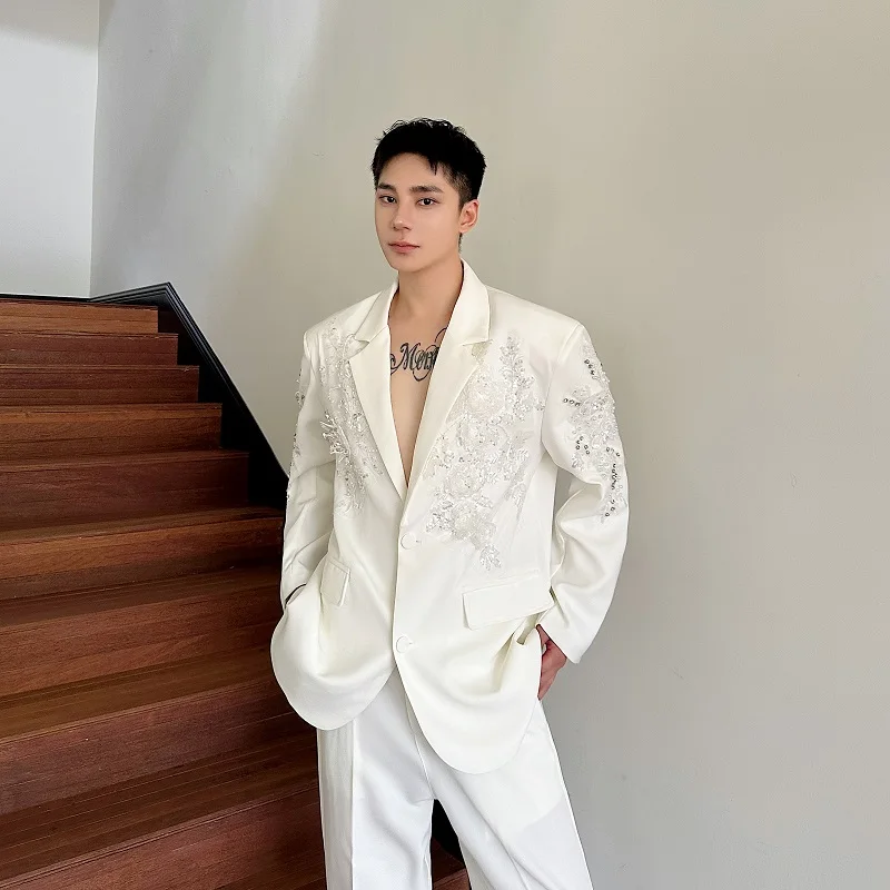 

Мужской повседневный костюм ручной работы с алмазной вышивкой, высококачественный, весенне-осенний, легкий, на заказ, с длинными рукавами