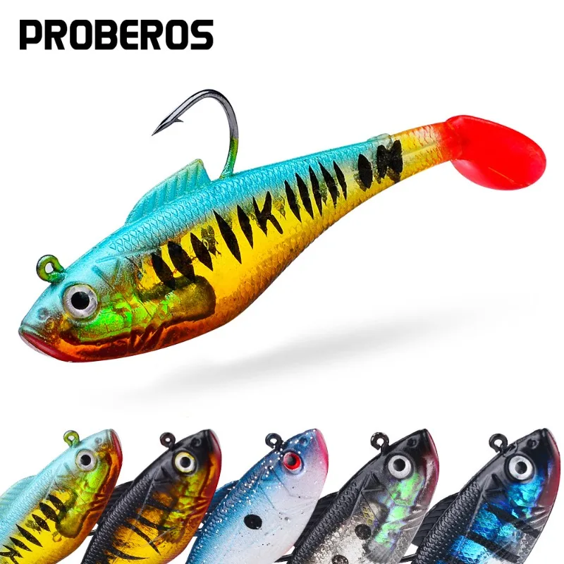 

5Pcs Jig Hook Silicone Soft Bait Set T Tail Swimbait Sea Boat Fishing Wobblers Artificial Rubber Baits for Pike Bass Lure Tackl