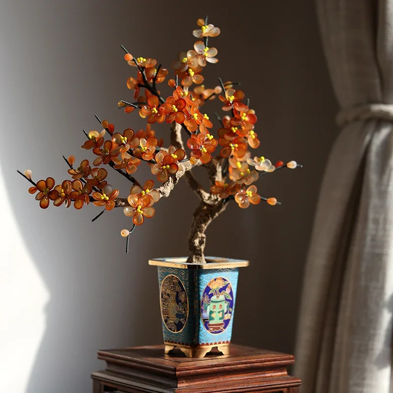 Cloisonne Jade Bonsai Plum Blossom Beijing Special Handicraft Gift