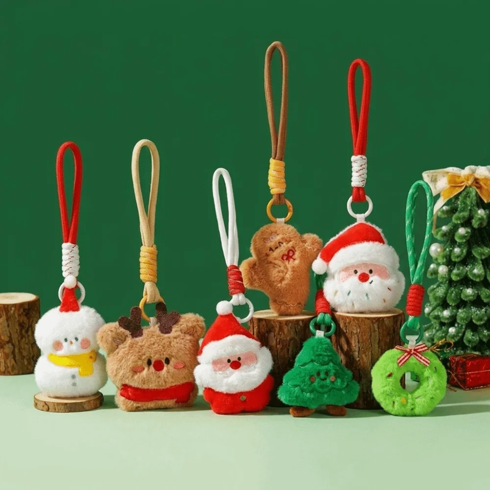 Cute Polyester Christmas Keychain Woven Rope Santa Claus Key Pendant Tree Cartoon Keyring Backpack Hanging