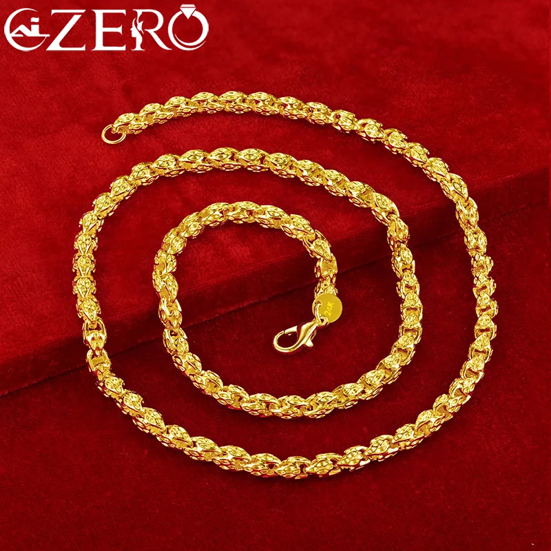 ALIZERO 24K Gold Necklace 925 Sterling Silver Faucet Chain For Men Women Fine Jewelry Fashion Party Charm Wedding Noble Gift