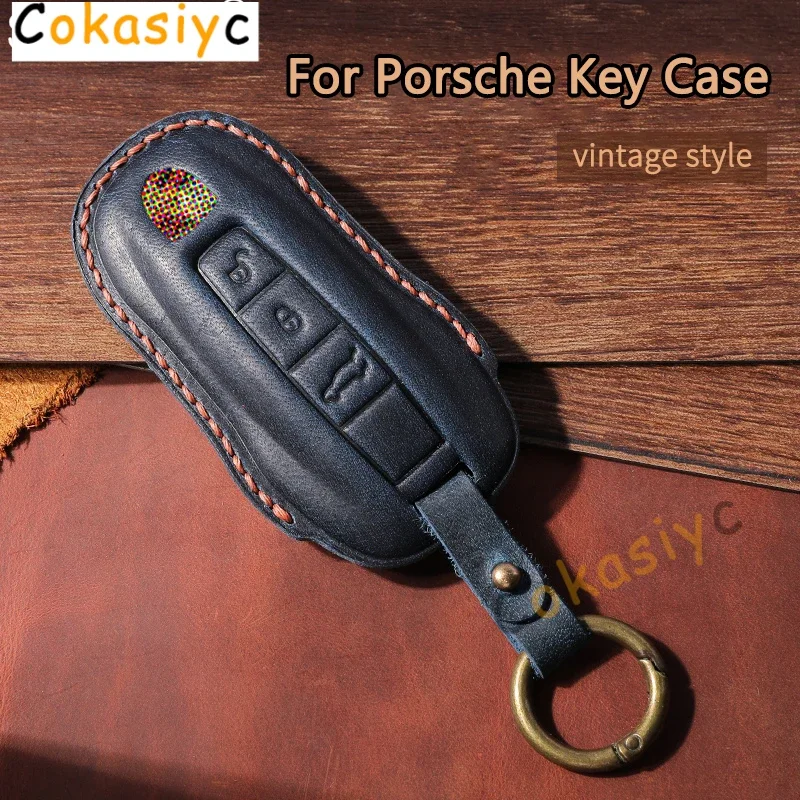 Leder-Autoschlüsselhülle für Porsche Macan 911 Panamera Cayenne 2018, Ersatz-Boxster 986 987 981, Fernbedienung, Schlüsselanhänger