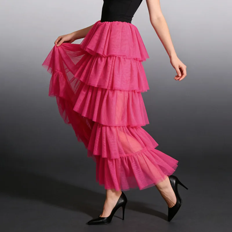 HKSH Women Sweet Skirt Irregular Multi-layer Ruffled Solid Color Elegant Fashion Trendy Versatile Long Skirts New Summer HK20365