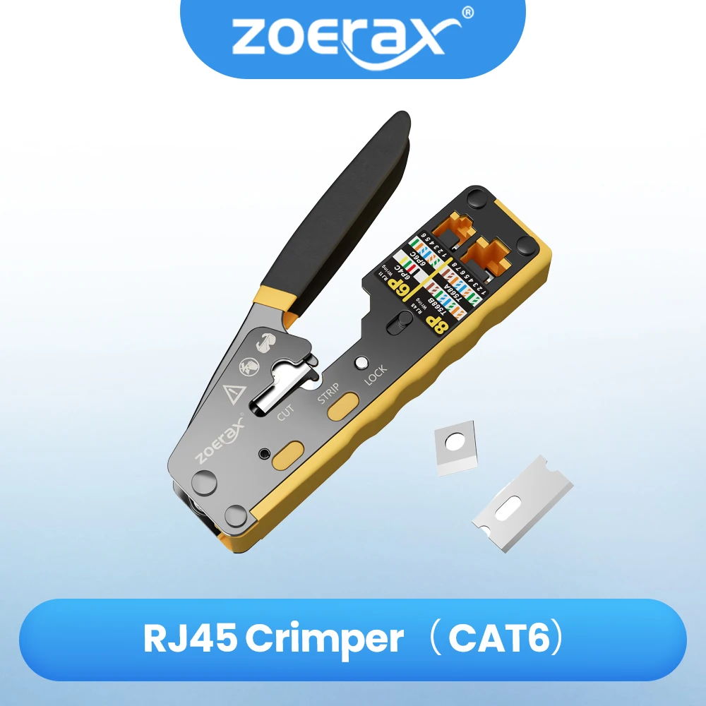 

ZoeRax RJ45 Crimp Tool Pass Through Ethernet Crimping Tool for Cat6 Cat5 Cat5e RJ45 Connectors with Replacement Blade
