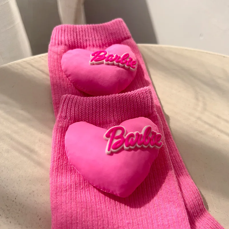 Barbie kızların serisi orta tüp çorap Kawaii karikatür pembe Sportsocks yüksek güzellik yumuşak pamuk ter emici nefes çorap