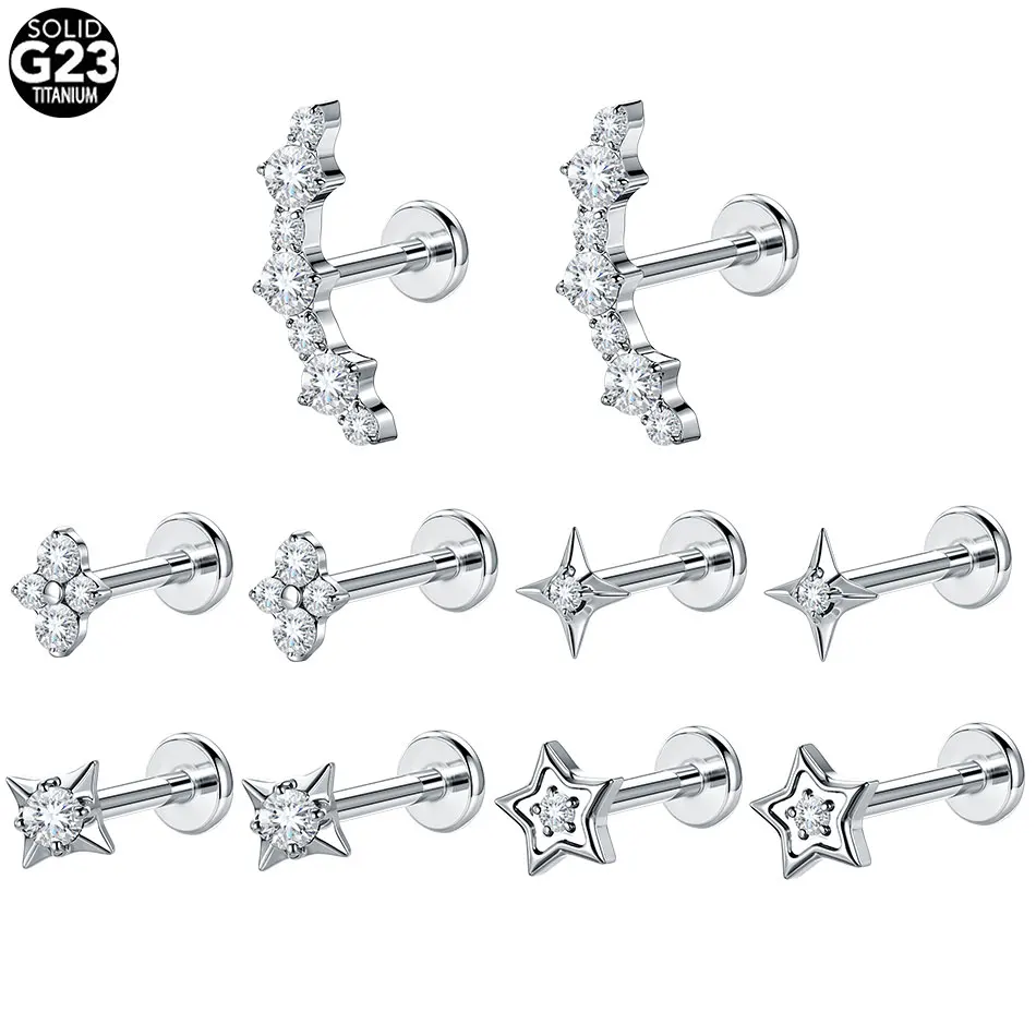 1/5PCS Titan 16G Stern Zirkon Ohrstecker mit Innengewinde, Labret, Helix, Knorpel, Tragus, Conch, Flatback, Lippenpiercings Schmuck