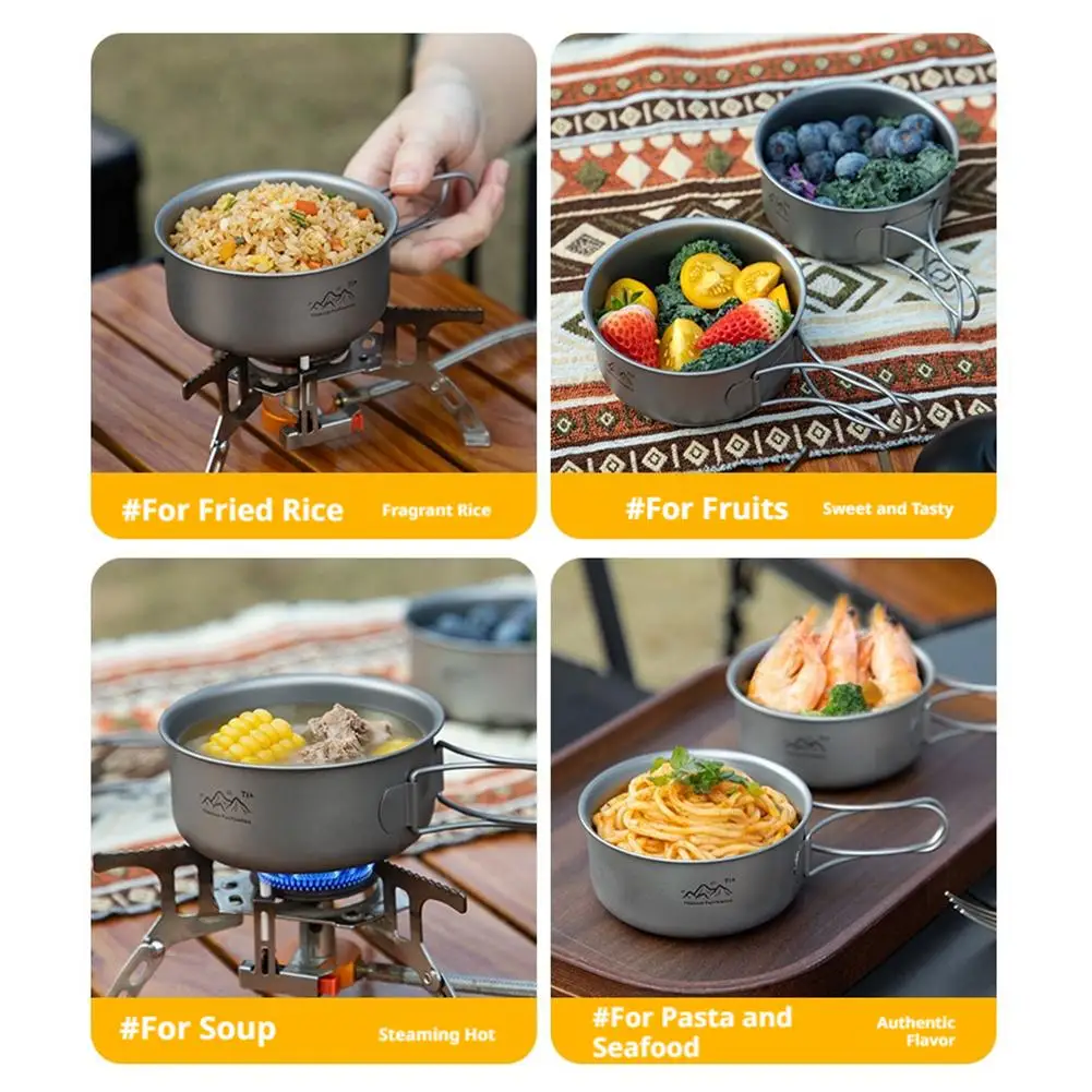 티타늄 캠핑 냄비 접이식 손잡이 휴대용 조리기구, 백패킹, 하이킹, 야외 요리, 피크닉용 썸네일 3