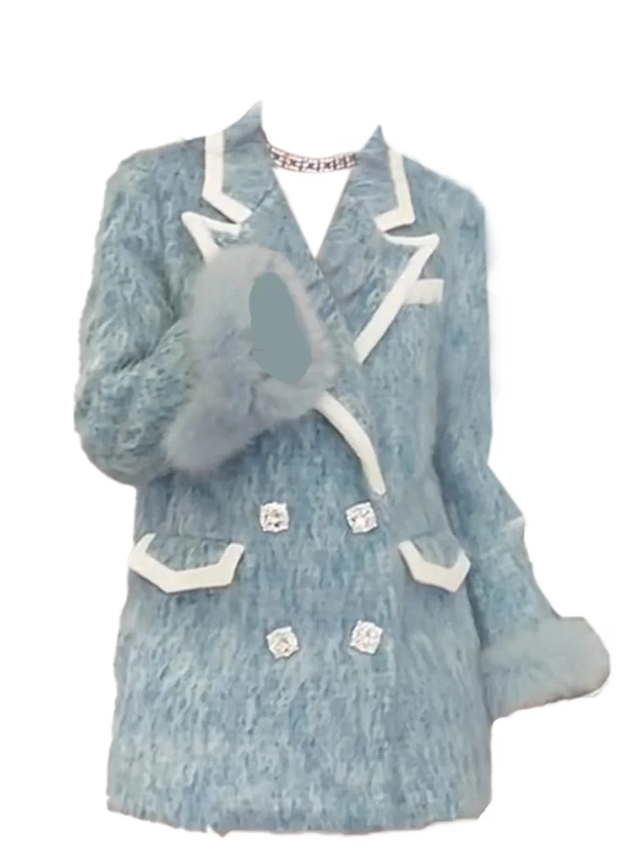 

Женское утепленное синее пальто больших размеров в корейском стиле для весеннего сезона, универсальное, элегантное, в стиле Little Fragrance